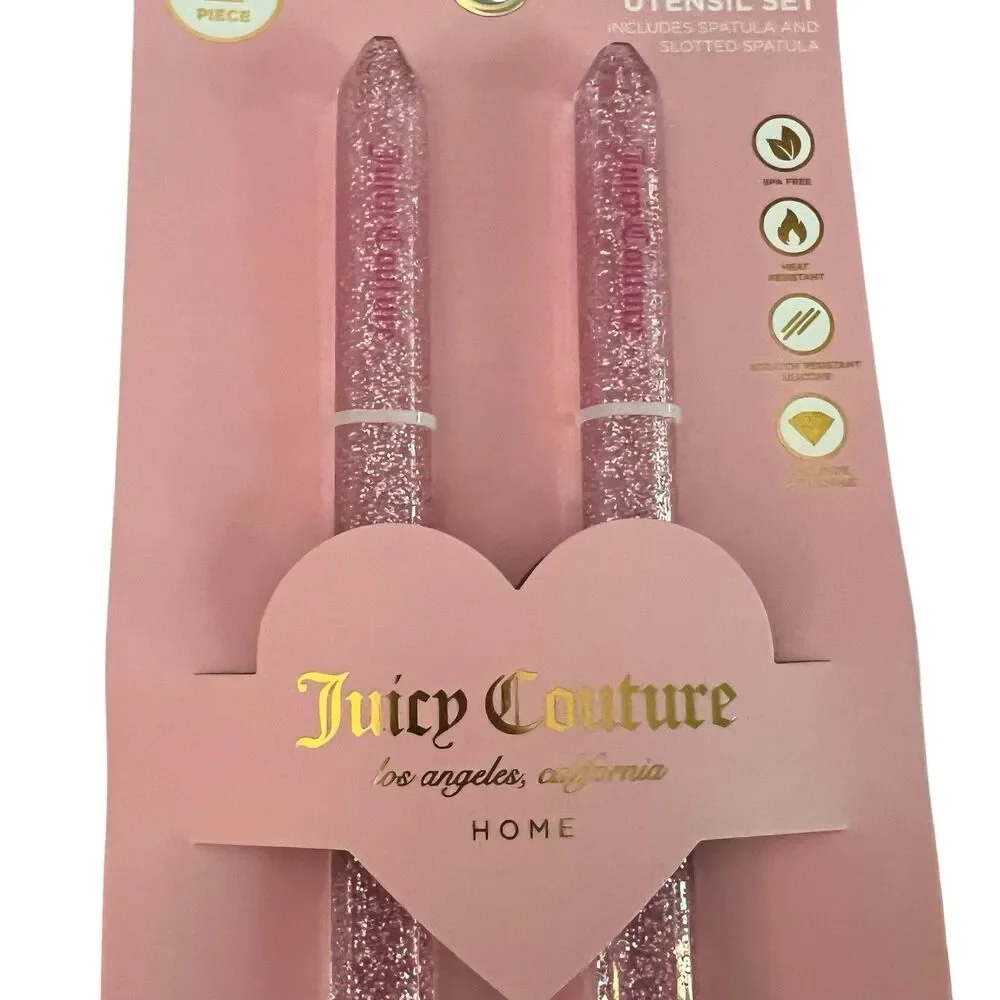 Juicy Couture Home Pink Glitter Silicone Spatula Set 2 Pc BPA Free New